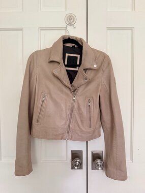 Mauritius 100% Lambskin Leather Moto Jacket — Blush/Beige | XS | Quiet Luxury